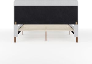 Platform <strong>Bed</strong> with Headboard Footboard Faux Linen Upholstery with Piping Detail Rounded No Box Spring Needed Queen <strong>Gray</strong> - Product Image 5