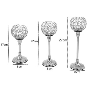 Home Decor Gold Glass <strong>Candlestick</strong> Stand <strong>Silver</strong> Metal Crystal Candle Holders for Wedding Table - Product Image 3