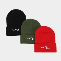 Gorro de Punto con Bordado 3D de Ondas, Unisex, Moderno, Cálido, para Otoño e Invierno, Versátil, de Tela Común