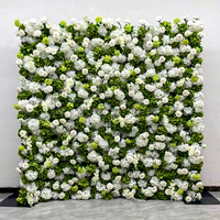 Mur de fleurs artificielles DKB 8x8 en soie véritable, roses blanches et hortensias verts, toile de fond carrée pour décoration de mariage