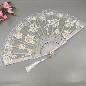 Éventail pliant artisanal de 23 cm en bambou, brodé de dentelle espagnole personnalisée, pour mariée, mariage, art populaire, musique, portable, promotionnel - Product Image 6