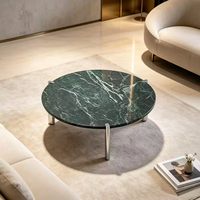 Table basse de luxe carrée en marbre vert naturel, table centrale moderne pour salon avec pieds en acier inoxydable
