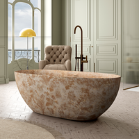 Baignoire ovale en pierre artificielle de style rétro, finition couleur marbre, luxe léger, nouveau style, pour hôtel.