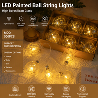 Guirlande lumineuse LED personnalisée en verre borosilicate peinte à la main, décorations de fête et d'intérieur, fournisseur ODM, coffret cadeau, vente en gros