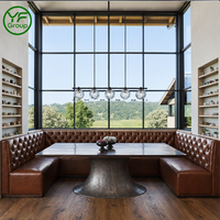 Vente directe d'usine, ensemble table et chaises en bois vintage en cuir demi-rond pour restaurant, café-bar