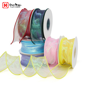 FangZHI Iridescent Organza Ribbon 4Cm Solid Color Glitter Woven For Flower Packaging Diy Gift Decoration - Product Image 1