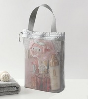Sac de rangement de bain Portable pochette de maquillage de voyage sac de douche en maille femmes drainant l'eau salle de bain natation trousse de toilette avec poignée