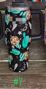 Tazze Termiche <span class=keywords><strong>Western</strong></span> Cow in Acciaio Inox 40 con 9 Colori, Stampa Elegante di Cactus del Far West, Tazze da Viaggio con Manico - Product Image 5