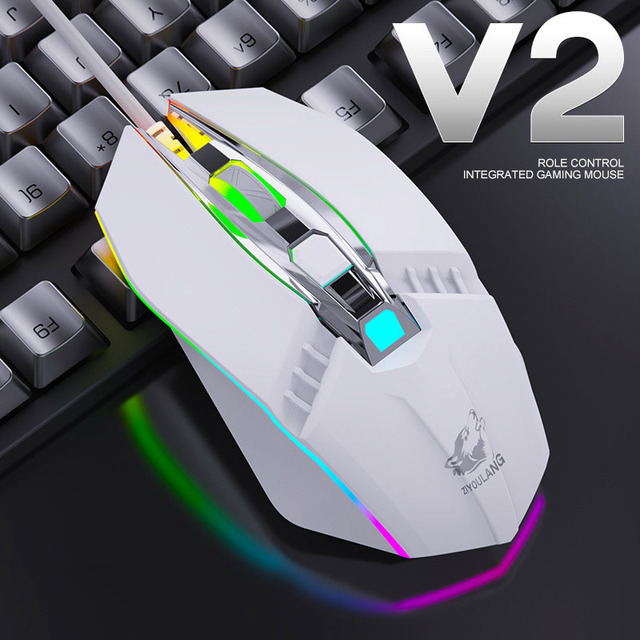 Free Wolf V2 RGB Professional Gaming Mouse Ergonomic Mechanical Wire Mouse 1800DPI Adjustable Optical LED Mouse