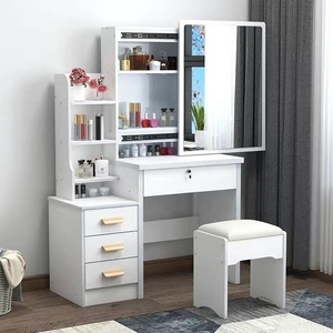 Gran oferta de tocador de madera estilo MDF blanco con espejo de maquillaje de pie y taburete para uso en dormitorio específico para escritorio de maquillaje - Product Image 5