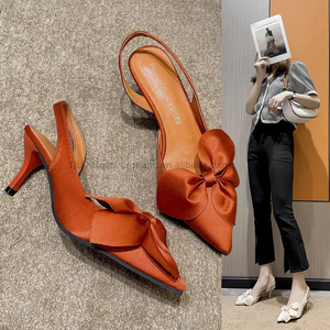 Factory Wholesale Summer New Silk Bow Pointy Simple Two Wear Square Heel Sandals Women - Product Image 1