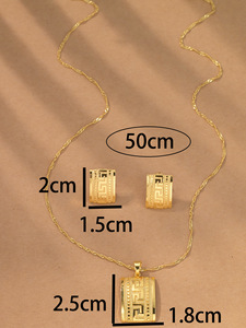Juego de Joyería con Colgante Cuadrado y Aretes Chapados en Oro de 24K, Diseño Clásico con Patrón <span class=keywords><strong>Griego</strong></span> Geométrico, para Mujer - Product Image 4
