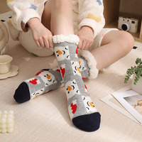 Chaussettes d'hiver en laine d'agneau à motifs imprimés pour femmes adultes, chaussettes antidérapantes pour bottes de neige, pantoufles d'intérieur style tapis