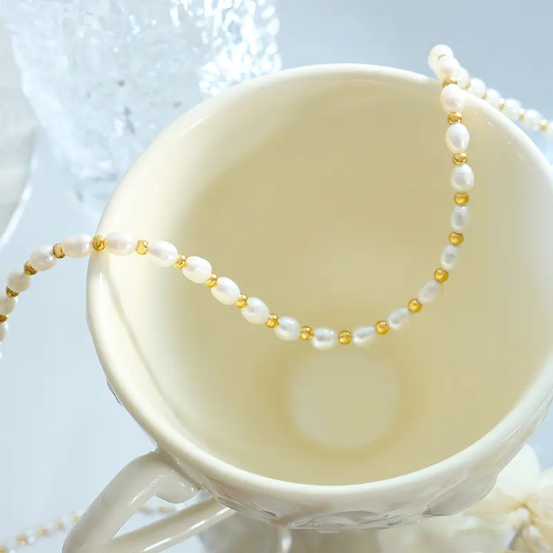 Collares de perlas Cadena Cubana De Oro 18k Acero Inoxidable Collares Para Mujer accesorios mujer pearl necklace jewelry set