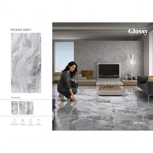 Dark Gray Marble Look Porcelain Tiles 24x48 Inch Polished <b>Floor</b> Wall for Commercial Interiors - Product Image 5