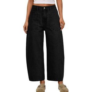 Women's High Waisted Barrel Jeans Wide Leg Ankle Length <b>Denim</b> Pants Vintage Style Casual Comfort Cotton <b>Material</b> - Product Image 1