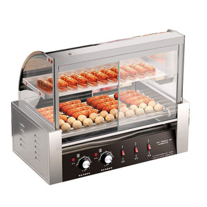 Commercial Hot Dog Roller Grill Stainless Steel Automatic Sausage Rolling Cooker With Glass Shield & Bun Warmer - Product Image 1