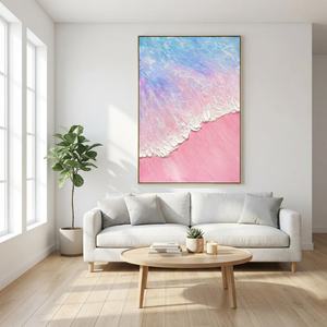 Peinture abstraite texturée rose et bleue, œuvre d'art, décoration d'intérieur, grande toile décorative, arts décoratifs faits à la main, décoration murale commerciale - Product Image 1