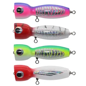 WEIHE 17cm 80g 4 Colors Artificial Wooden Popper Big Game Fishing Lure For Deep Sea Boat Fishing