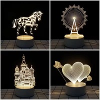 Lampe de nuit LED à illusion 3D personnalisée Nouveau jaune ABS Base Table de bureau USB pour la décoration intérieure Noël des enfants Veilleuse en acrylique animée