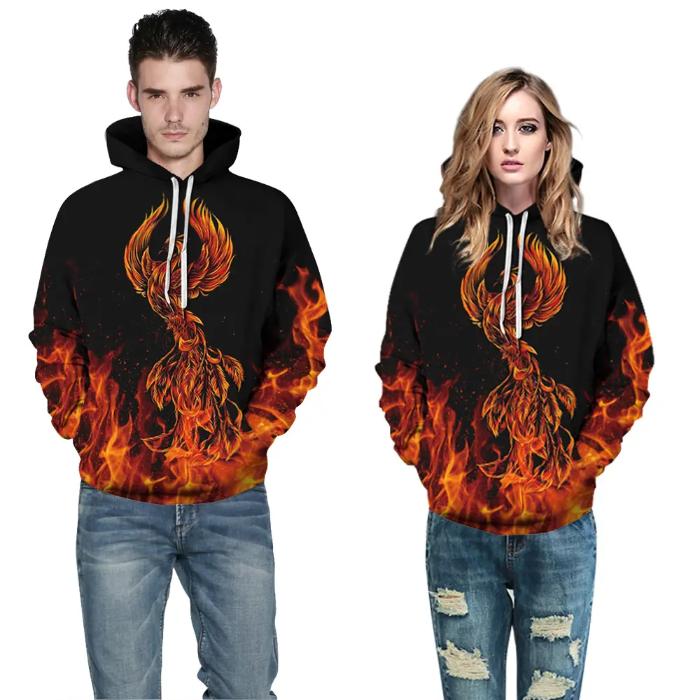 Men And Women Camouflage Embossed Warm Pullover Hoodie And Flame Hoodie