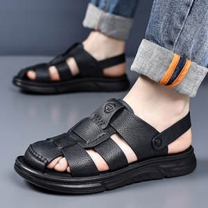 Sandales d'été à plateforme à bout fermé pour hommes, taille 45 46 47 48, chaussures de plage à enfiler, couleur unie noire XC3368 - Product Image 4