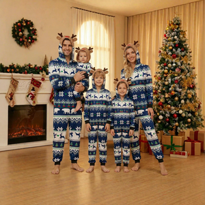2026 Fashion Women Men Kid Long-Sleeve Soft Polyester Hooded Jumpsuit New Deer Printed Christmas <strong>Family</strong> <strong>Matching</strong> <strong>Onesie</strong> - Product Image 6
