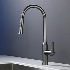 Кухонный смеситель Watermark Black с поворотом на 360°, многофункциональный, с одной ручкой, для горячей и холодной воды, латунный, с выдвижным распылителем, экономия воды 30%, LED-подсветка - Product Image 5