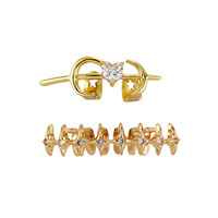 Grilles dentaires en argent plaqué or en gros, style hip-hop, serties de zircon cubique, grilles dentaires en diamant pour hommes, haut et bas