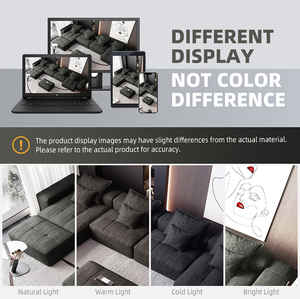 Modern Convertible Chenille Fabric Modular Sectional Sofa <b>Bed</b> Set with Wood Legs-Eco-Friendly Durable for Living Room Hotel Use - Product Image 6