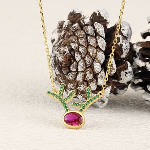 Perhiasan Natal 925 perak murni zirkon hewan tanduk rusa besar tanduk rusa liontin kalung untuk wanita - Product Image 3