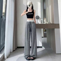 Pantalons longs à carreaux, pantalons décontractés d'été, pantalons à jambes larges