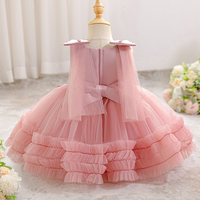 Gaun Formal Tanpa Lengan untuk Bayi Perempuan Usia Baru Lahir, Panjang Selutut, Berbahan Mesh dengan Hiasan Pita, untuk Pertunjukan Piano Anak, Nyaman Dipakai