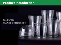 FULING Gobelet froid transparent en plastique jetable compostable PLA 100% imprimé personnalisé avec couvercle