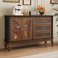 Armoire d'entrée en bois massif de style médiéval à double porte et 3 tiroirs, armoire décorative de style français pour restaurant, couleur assortie