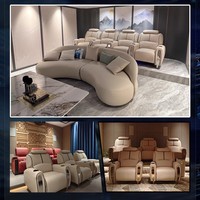 Sofá Reclinable Eléctrico de Lujo para Cine en Casa con Tapicería de Cuero Genuino, Función de Masaje y Calor, Control Remoto