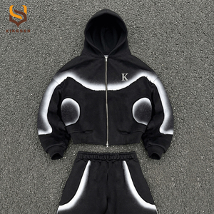 Fabricante de Ropa Deportiva, Traje Deportivo Personalizado con Lavado Ácido, Traje Deportivo Holgado Liso para Hombre, Conjunto de Sudadera y Pantalones Deportivos con Corte Acampanado - Product Image 3