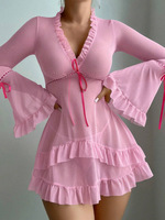 Nouvelle Lingerie Florale Sexy Grande Taille 2025, Robe Transparente en Dentelle et Maille à Volants avec String, Ensemble Pyjama 2 Pièces pour Femme, Nuisette de Luxe
