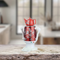 Samovar électrique rouge 4L en acier inoxydable avec robinet, chauffe-eau, bouilloire