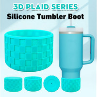 Housse de protection en silicone texturé à carreaux 3D pour gobelet de 30 oz et 40 oz, antidérapante, pour bouteille d'eau de camping, pare-chocs en silicone