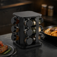 Étagère à épices rotative noire carrée avec 12 bocaux en verre, rotation à 360°, pour comptoir de cuisine, personnalisable OEM