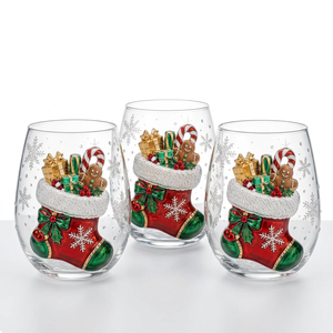 Bicchiere da whisky in vetro borosilicato senza stelo a forma di uovo con motivo natalizio fatto a mano, per bar domestico o regalo - Product Image 1