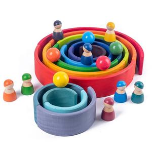 재미있는 무지개 아치형 네 나무 집 산호 파도 빌딩 블록 세트 어린이 직접 제조 업체를위한 목재 건설 모델 장난감 - Product Image 2