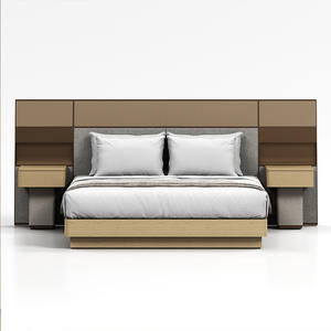 ชุดห้องนอนโรงแรมอพาร์ทเมนท์ทันสมัยราคาโรงงาน  โครงเตียงแบบยกพื้นขนาดคิงไซส์และควีนไซส์ พร้อมที่นอน โต๊ะข้างเตียงไม้ และหัวเตียง - Product Image 1