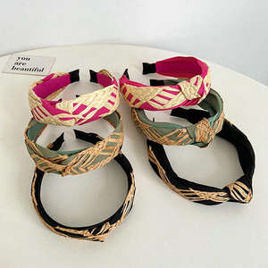 Модная цветная соломенная плетеная атласная ткань, узловатая перекрестная широкая повязка для волос-Универсальный шикарный аксессуар для волос - Product Image 2