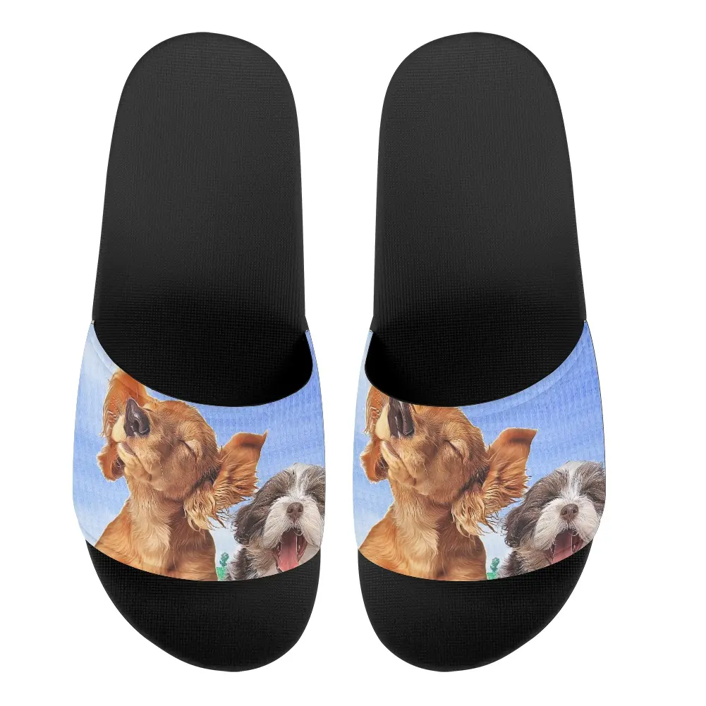 Komik 3d kedi köpek baskı bayanlar terlik ve sandalet hafif sandalet ayakkabı kaymaz bayanlar ayakkabı kapalı düz özel logo