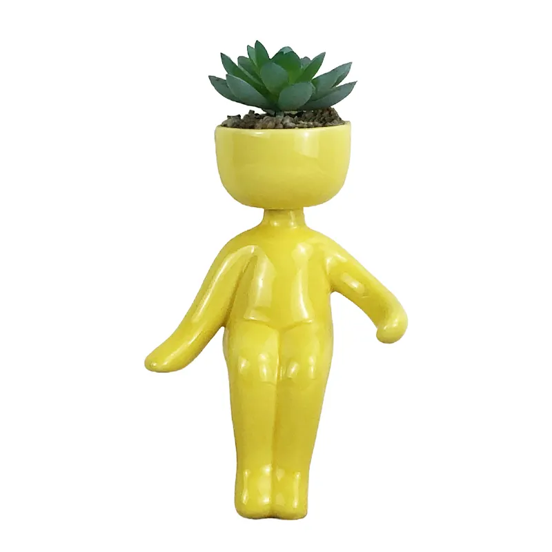 Ceramica creativa figura forma Design succulente vaso di piante decorazione vasi da fiori gialli e fioriere per la decorazione della scrivania dell'ufficio domestico