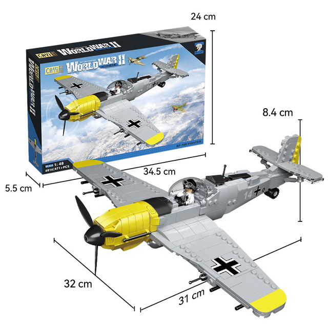WW2 BF-109 Fighter Plane Building Blocks Set Warplane Model STEM Educational Toy for Kids Adults Collectors