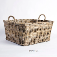 Panier de rangement rectangulaire en rotin tressé, grand, en osier, écologique, multi-usages, empilable, durable, avec poignées en bois