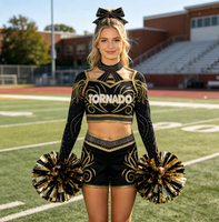 Uniforme de Cheerleader Personnalisé Professionnel en Gros avec Logo Gratuit, Service OEM, Uniforme de Cheerleading Noir et Bleu Personnalisé